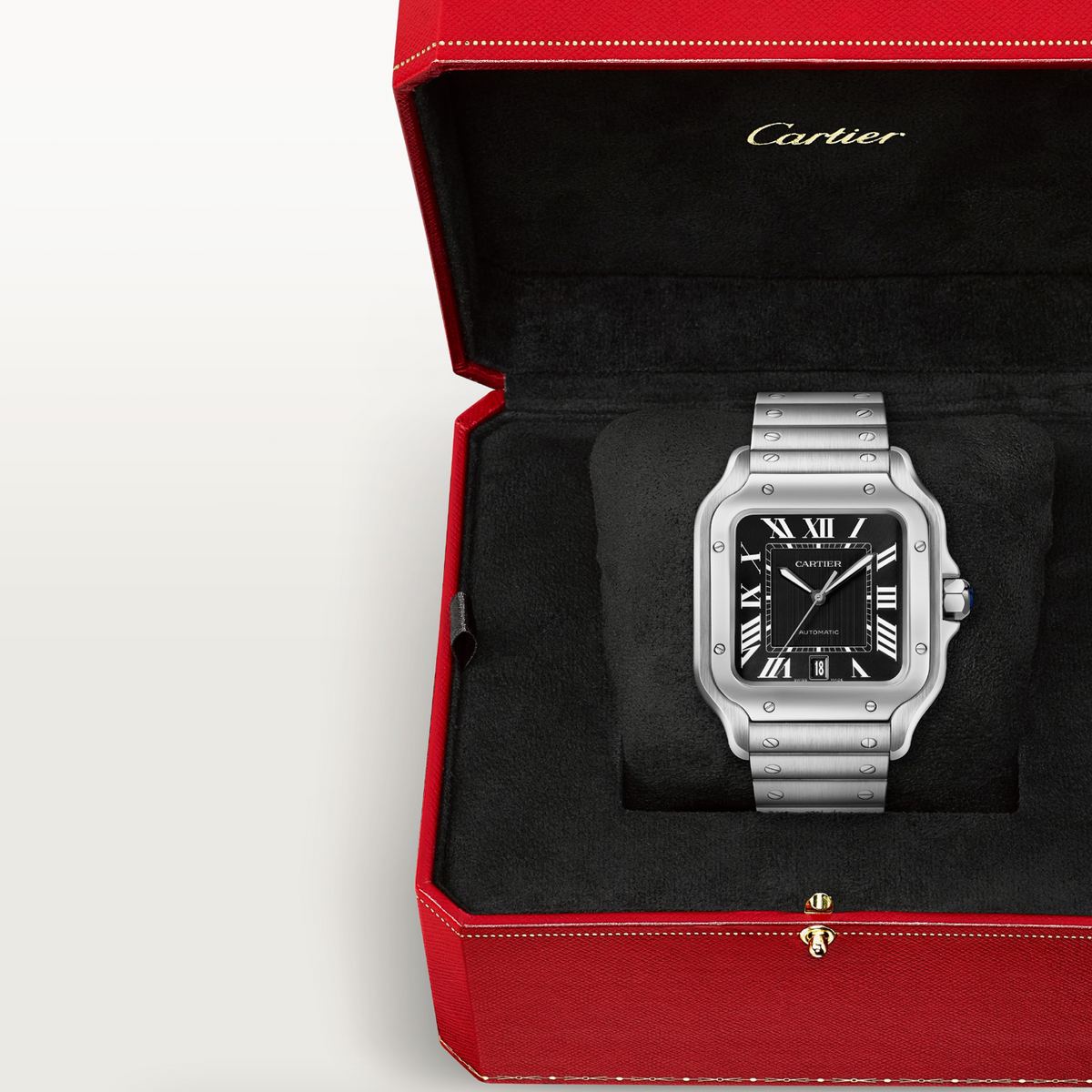 Cartier Santos WSSA0096 presented in red box